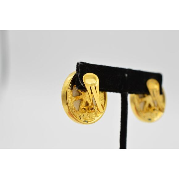 L.G. P. Vintage Clip On Cabochon Earrings Heavy Marbled Chunky Signed 1980s 9L - Picture 8 of 12